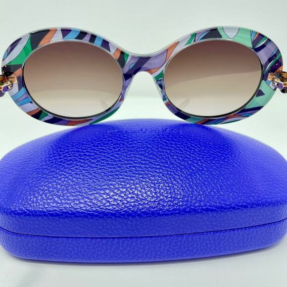 EMILIO PUCCI 55MM Round Sunglasses Shiny Black Bordeaux print retro Cobain 60s - Picture 7 of 16